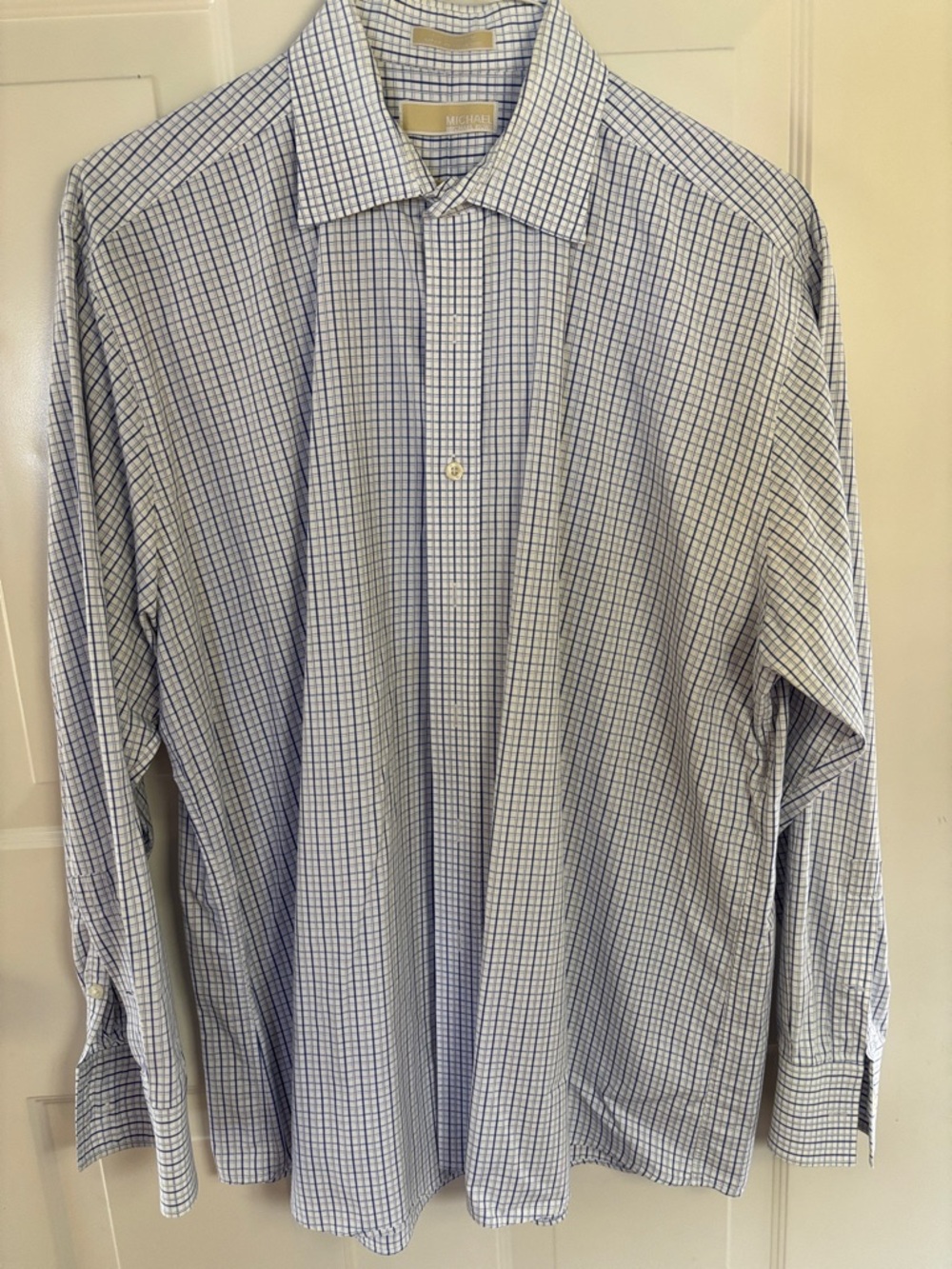 Michael Kors Men’s Light Blue and White Windowpane Dress Shirt